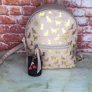 Blush Pink and Gold Retro Kitty Cat Mini Backpack